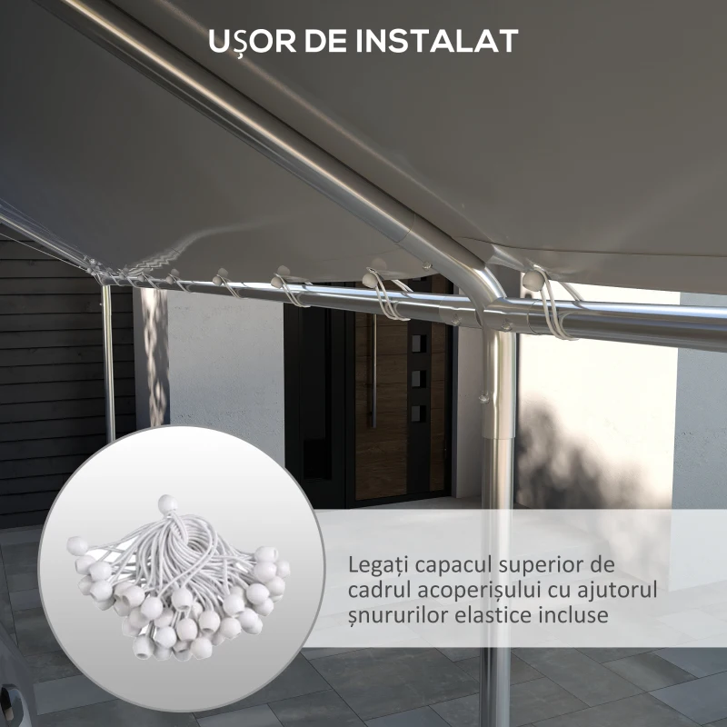 Outsunny Acoperiș pentru garaj 10 x 20ft, înlocuire copertină rezistentă la UV cu corzi elastice, alb