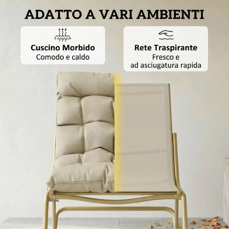 Outsunny Sedia Dondolo Esterno, Seduta 63 cm, Cuscino incluso, Colore Khaki.