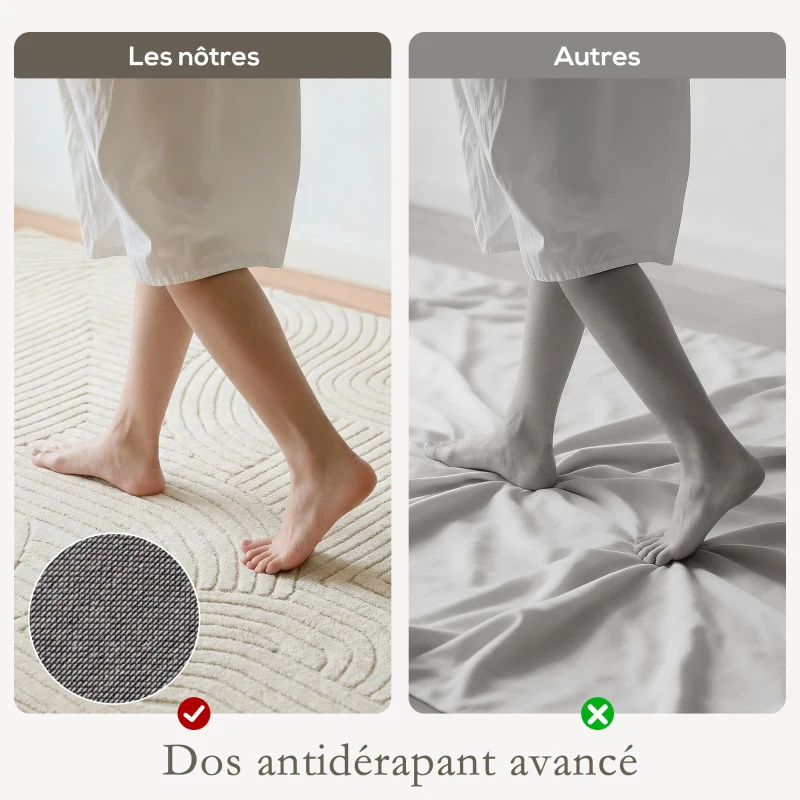 HOMCOM Tapis salon 200 x 140 cm, tapis à poils épais géométrique, moelleux et antidérapant, crème