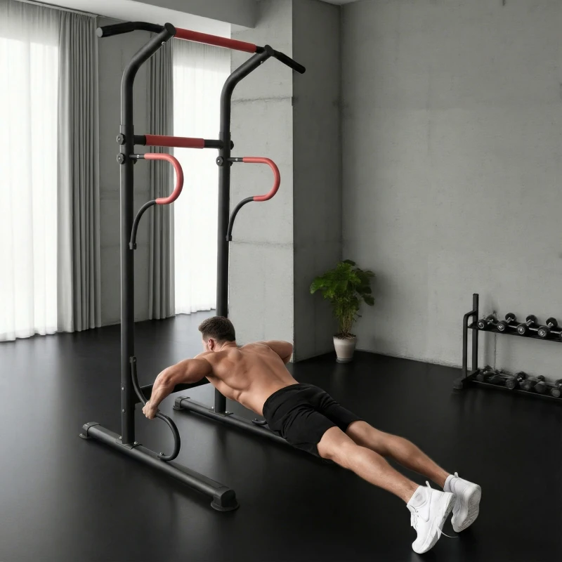 HOMCOM Barra de Elevações com Altura Ajustável Estação de Flexões Máquina de Elevações Multifuncional para Treino de Força 98x84x171-219 cm Preto