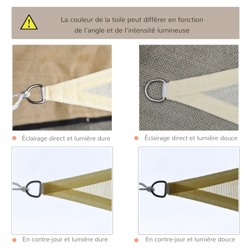 Outsunny Voile d'ombrage Triangulaire Grande Taille 4 x 4 x 4 m polyéthylène Haute densité résistant aux UV crème