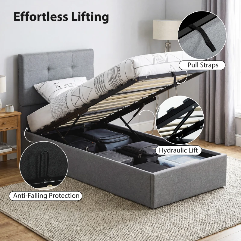 HOMCOM 3ft Single Ottoman Bed with Gas Lift Storage - Grey