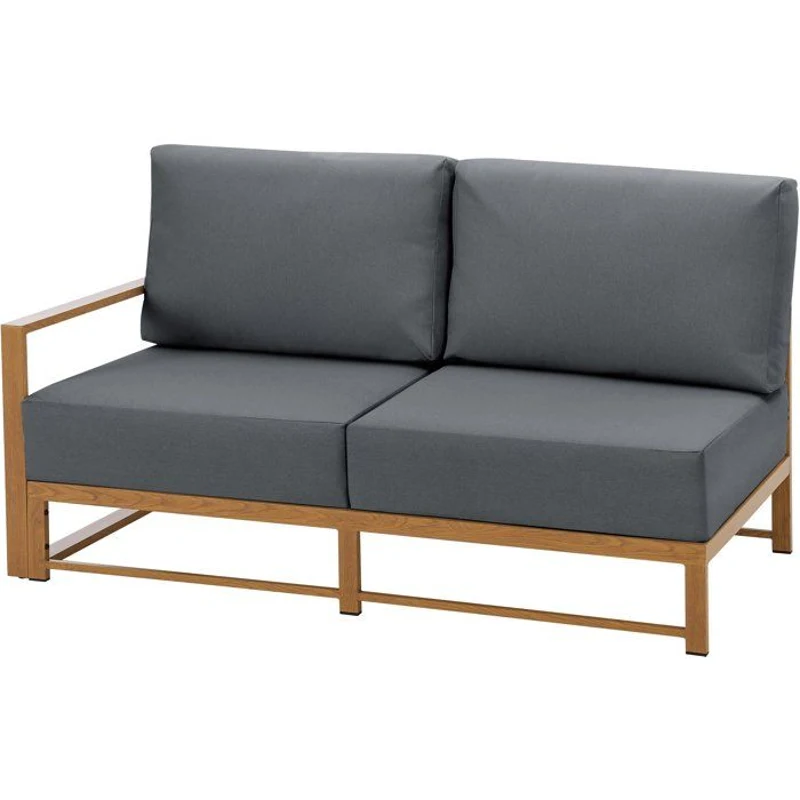 Salon de jardin canapé d'angle SANTA - Aluminium effet bois - 5 personnes - Gris clair