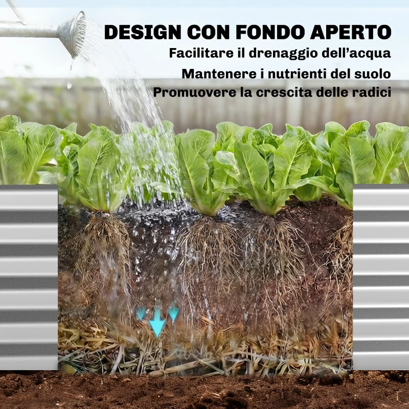 Outsunny Orto Rialzato da Esterno con Griglia per Rampicanti e Fondo Aperto, in Acciaio, 200x60x103 cm, Argento