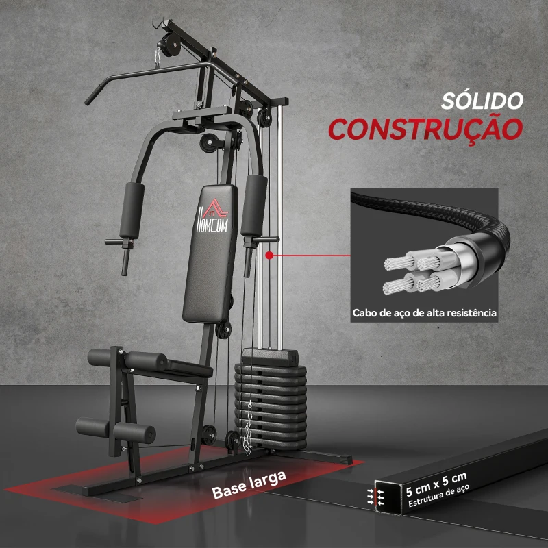 HOMCOM Máquina de Musculação com Pesos Ajustáveis de 45 kg, Press de Peito e Pernas, Polia, 135x103x200 cm, Preto