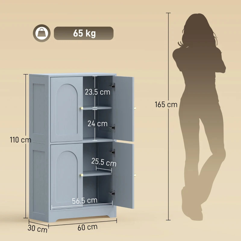 HOMCOM 4-Door Kitchen Storage Cabinet with Adjustable Shelves - Grey