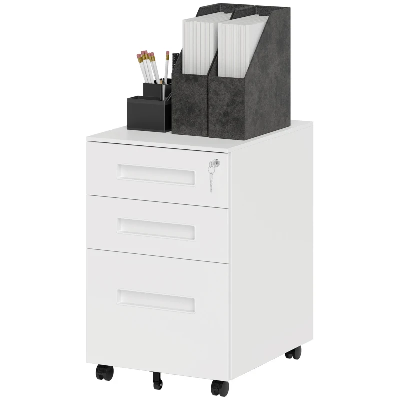 Vinsetto Three-Drawer Steel Filing Cabinet - White