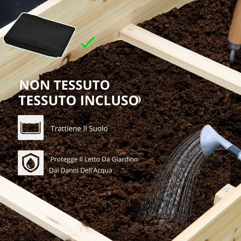 Outsunny Fioriera da Giardino a 3 Livelli, Orto da Giardino con 9 Compartimenti in Legno di Abete e Tessuto non Tessuto, 117x100x54cm, Legno naturale