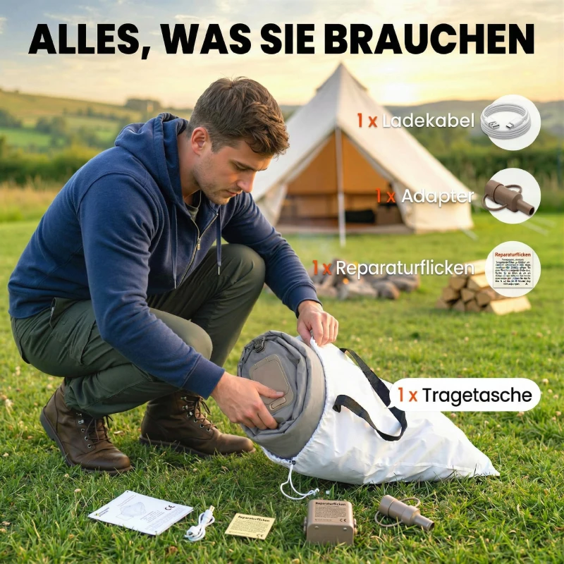 Outsunny Luftmatratze 1 Person Selbstaufblasend Luftbett mit Integrierter elektrischer Pumpe in 3 Minuten Beflockte Oberfläche