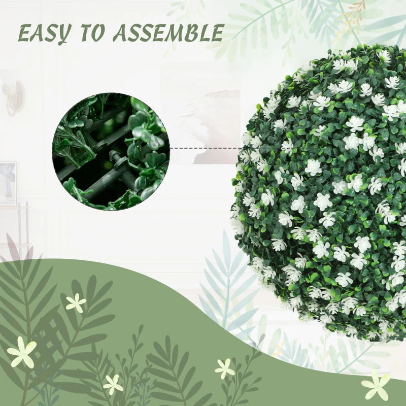 HOMCOM Set of Two Artificial Boxwood Balls Plants - White