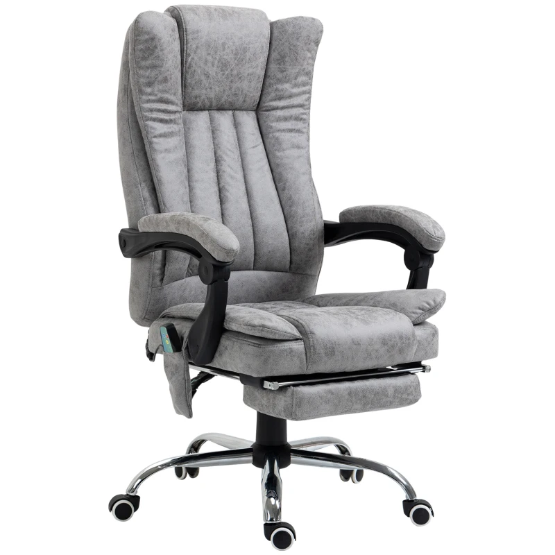 HOMCOM Fauteuil de bureau massant chauffant fauteuil bureau confortable hauteur réglable dossier inclinable repose-pied revêtement synthétique gris
