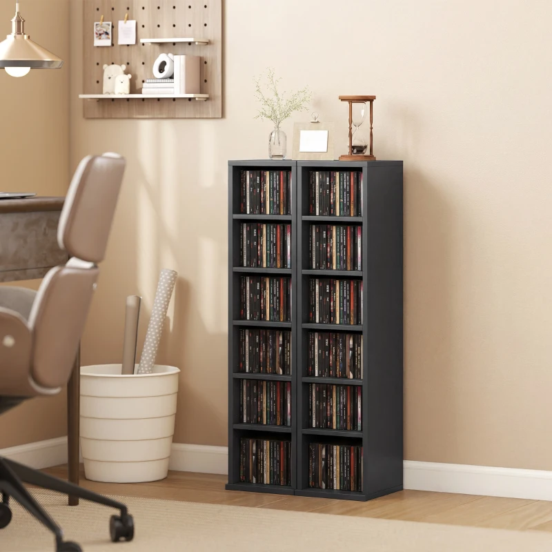 HOMCOM Set of 2 CD Media Display Shelf Unit Tower Rack with Adjustable Shelves, Black