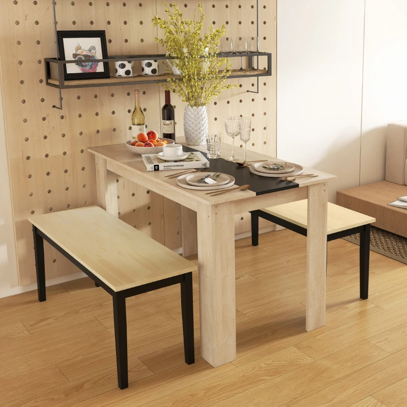 HOMCOM Ensemble Banc et Table à manger design moderne - grand plateau - assise confortable - en bois noir et naturel