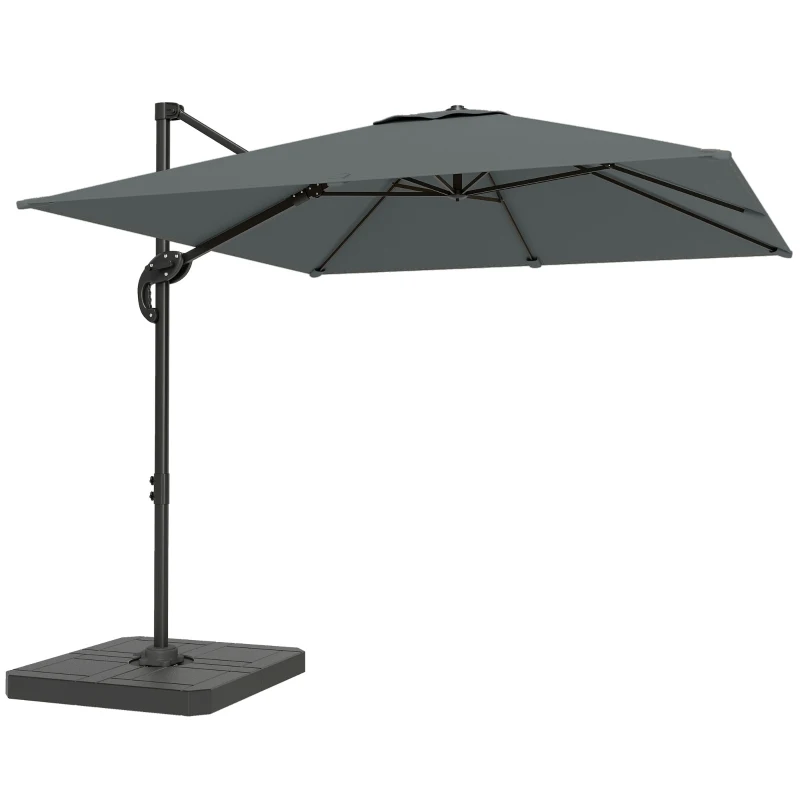 Outsunny Parasol déporté carré parasol de jardin extérieur pied et dalles de lestage mât aluminium protection UV50+2,4x2,4m gris