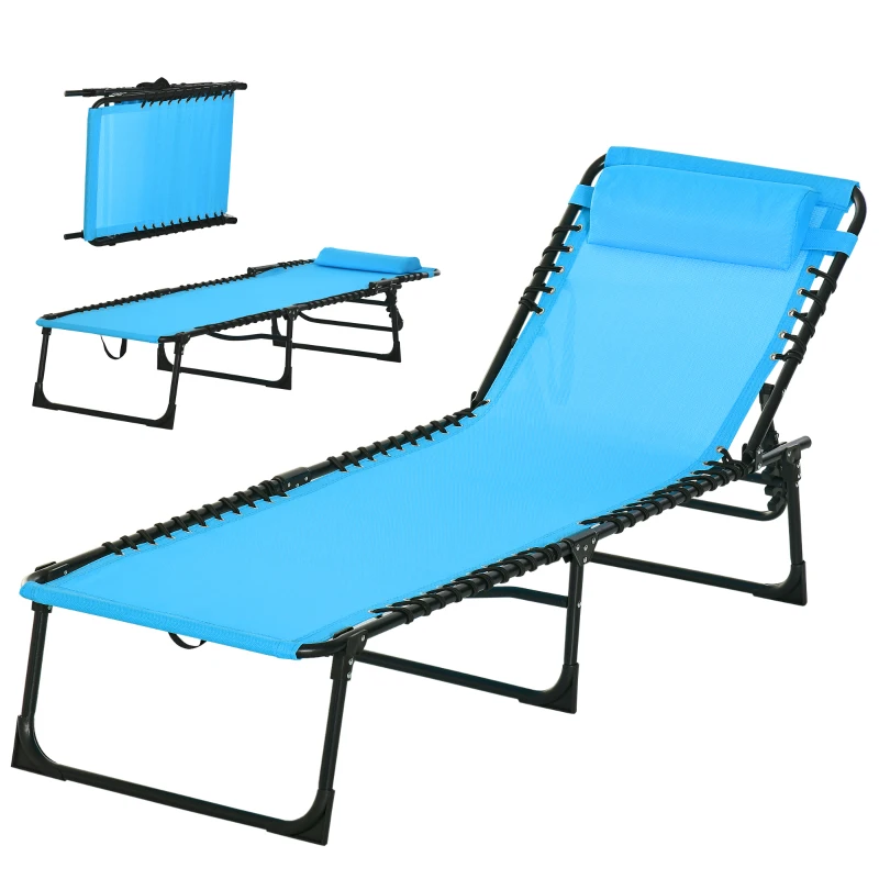 Outsunny Espreguiçadeira de jardim dobrável e ajustável com 4 posições  sistema de laço Estrutura de Aço 197x58x76 cm azul claro