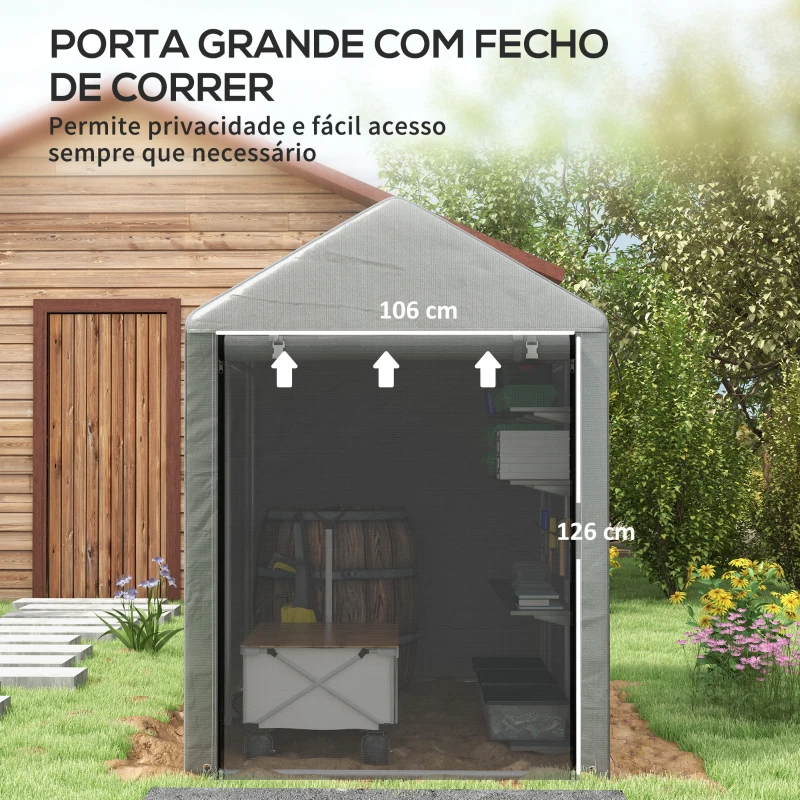 Outsunny Abrigo para Ferramentas Bicicletas e Motos 1,2x1,8x1,65 m Garagem Portátil com 2 Habitações Cinza Claro