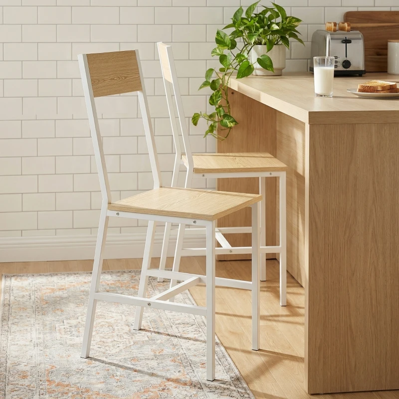 HOMCOM 2er-Set Esszimmerstühle Küchenstühle mit geneigter Rückenlehne Metallgestell natur