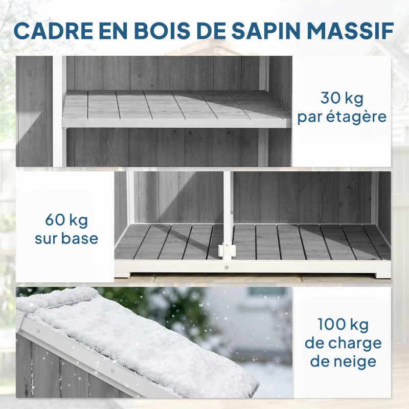 Outsunny Armoire de Jardin Abri de Jardin Étanche avec Toit en Métal Double Porte pour Outils de Jardinage 105x55x179cm Gris