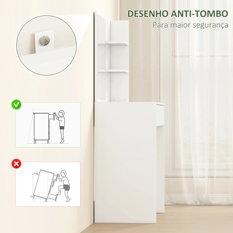 HOMCOM Toucador de Maquilhagem com Espelho Mesa de Maquilhagem com Gaveta e Prateleiras Abertas  75x40x137 cm Branco