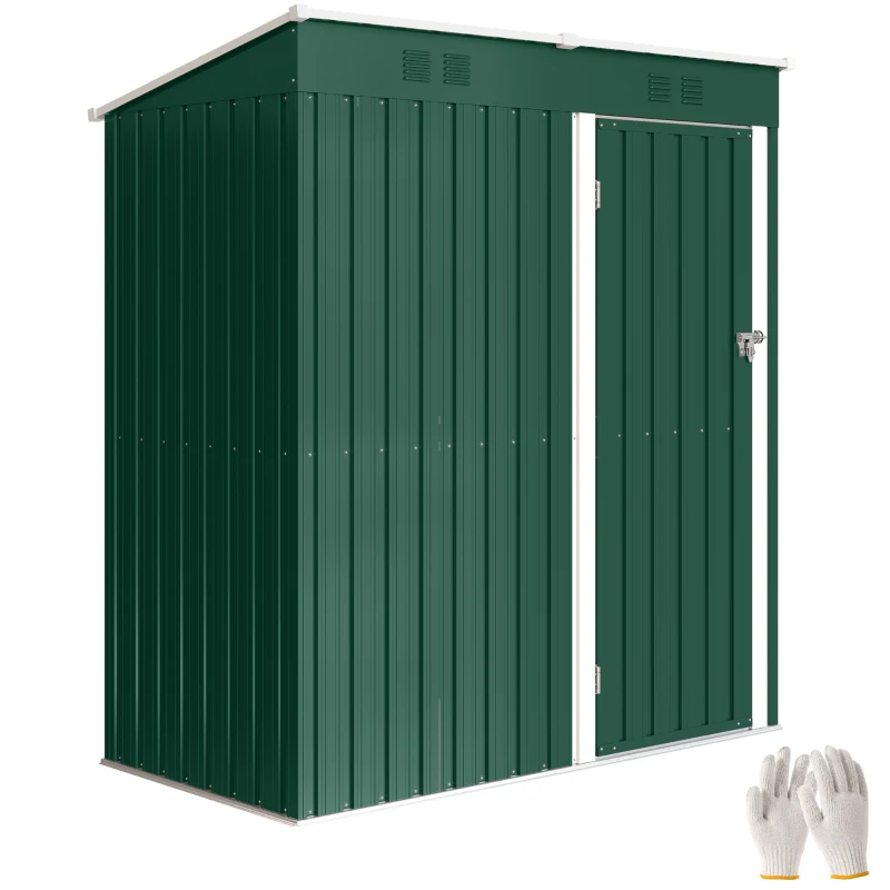Outsunny Abrigo de Jardim Exterior 1,37 m² 163x90x179 cm com Porta com Fechadura e Grelhas de Ventilação Verde