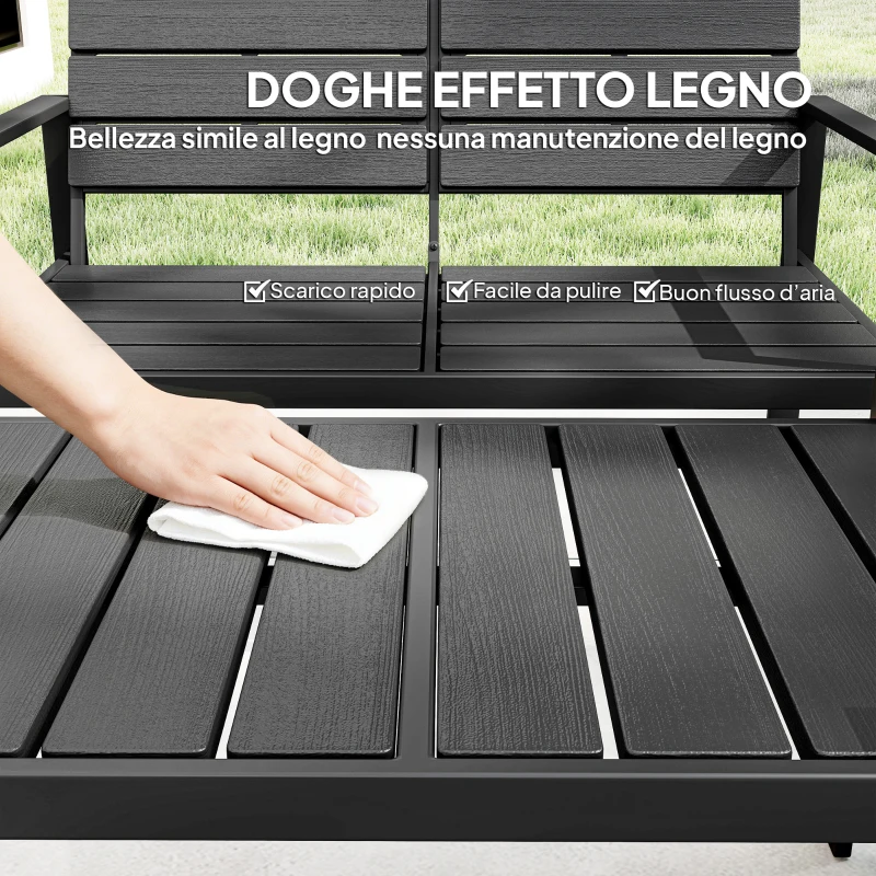 Outsunny Salotto da Giardino 4 pz con Tavolino da Caffè, Divanetto 2 Posti e 2 Sedie, in HDPE e Metallo Nero