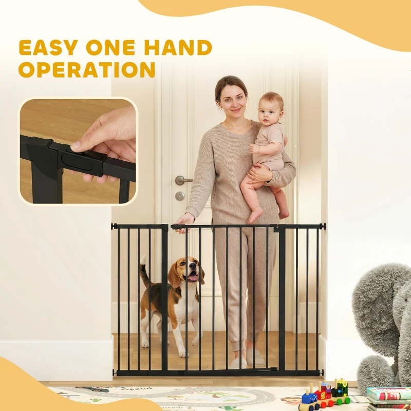 PawHut Dog Gate Pet Safety Gate Stair Barrier Pressure Fit Adjustable 76-82/86-97/101-107 cm, Black