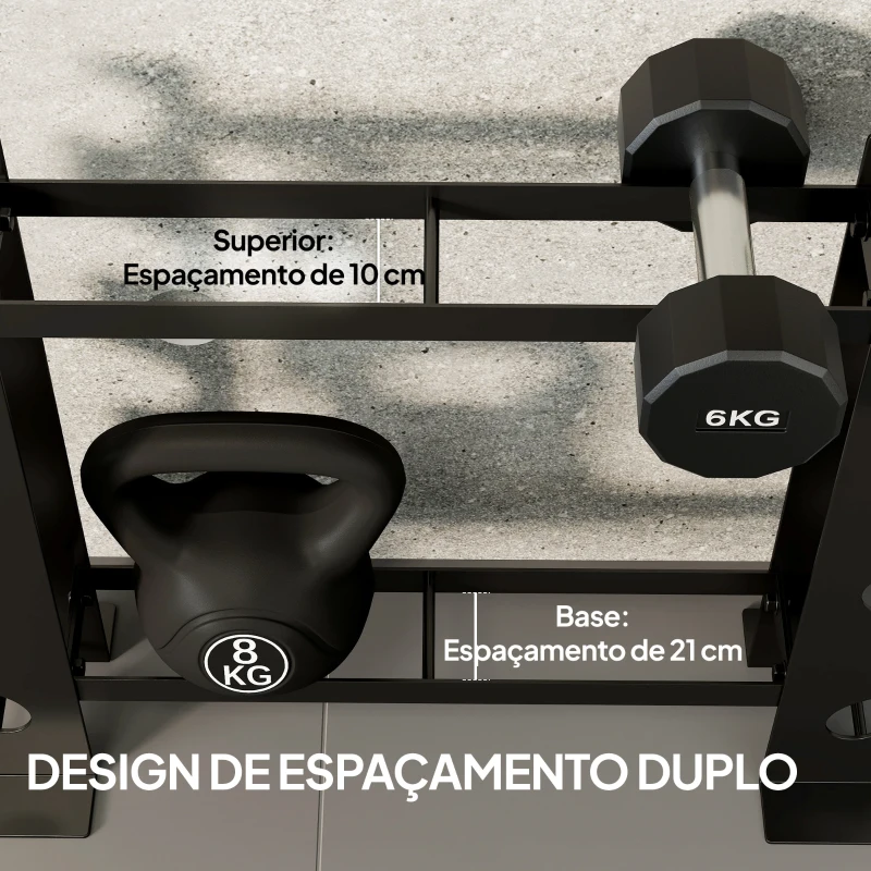SPORTNOW Suporte para Halteres de 4 Níveis Estante de Pesos em Aço Resistente para Ginásio Casa Carga 200 kg 70x21x55 cm Preto