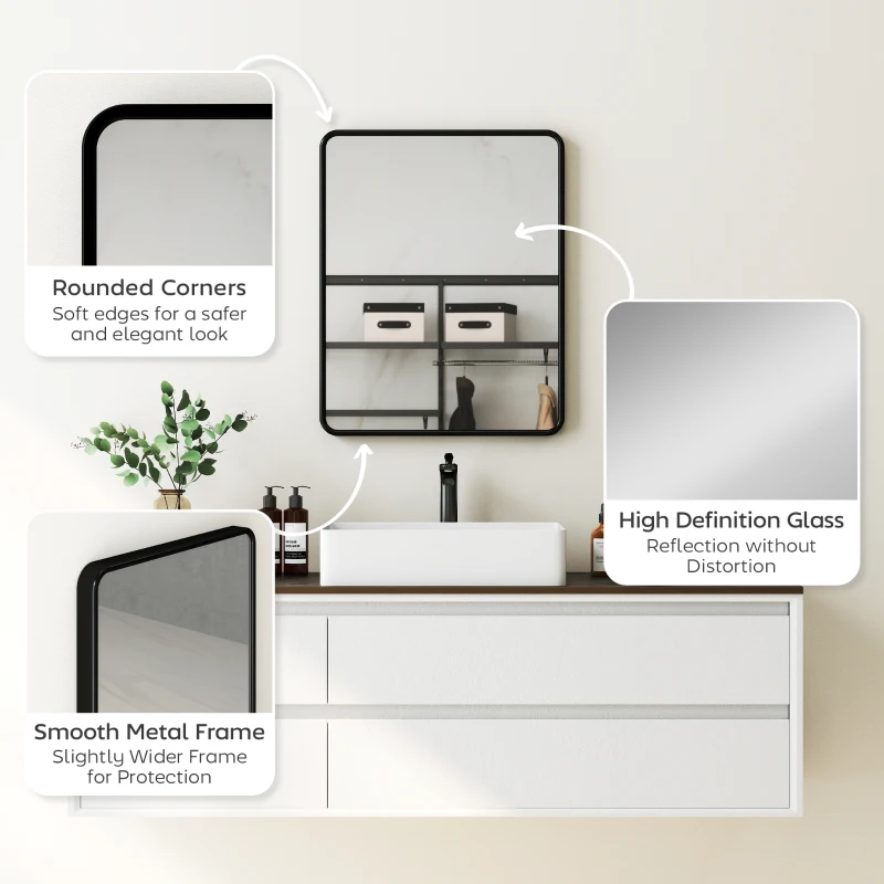 HOMCOM Rectangular Wall Mirror with HD Glass - Black