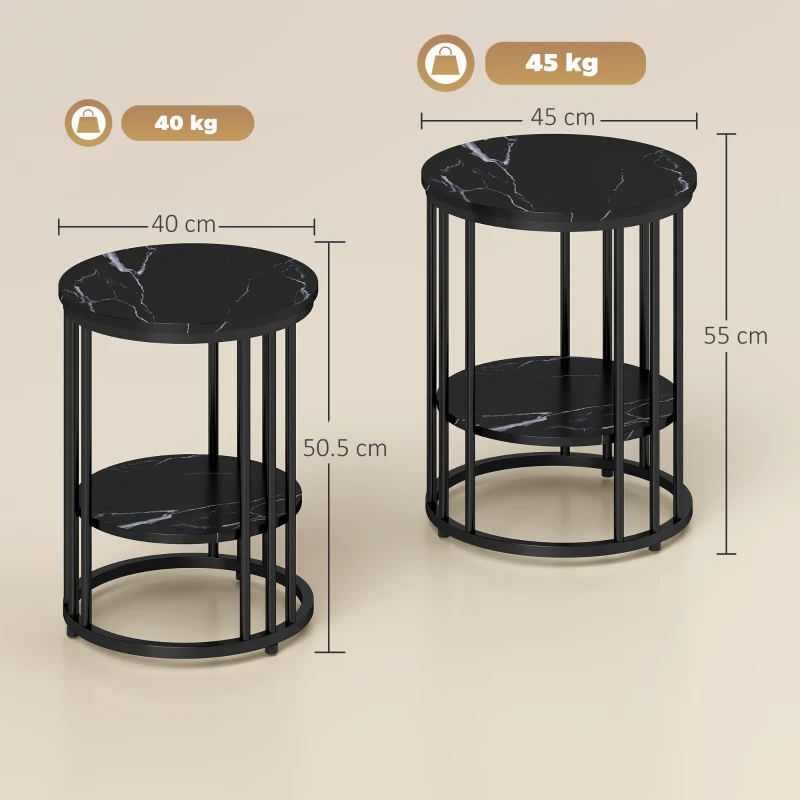 HOMCOM Set of Two Marble-Effect Coffee Tables - Black