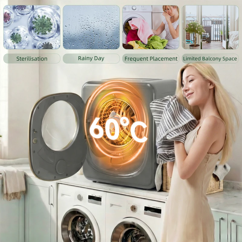 HOMCOM 4kg Vented Tumble Dryer with 5 Drying Mode, 800W Compact Freestanding Front Tumble Dryer, Grey