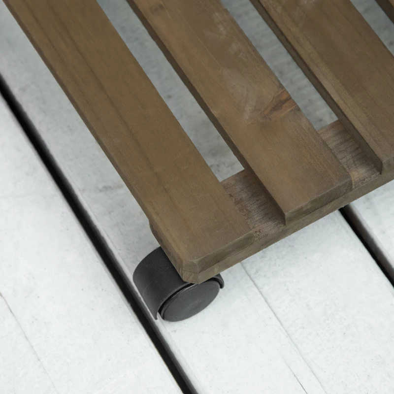 Outsunny Conjunto de 2 Suportes de Madeira com Rodas para Plantas Vasos de Interior e Exterior Carga 50 kg Castanho Escuro