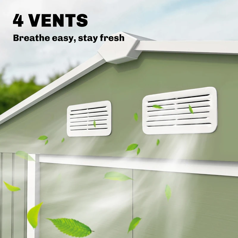 Outsunny Abri de jardin 5,4 m² 2,77 x 1,95 x 1,92 m kit de fondation porte coulissante ventilations acier galvanisé, vert clair