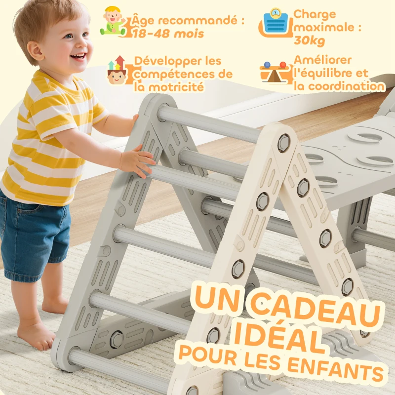 AIYAPLAY 8 en 1 Triangle escalade enfants, arc d'escalade, rampe double-face pour grimper & glisser, 279 x 80 x 69 cm, gris