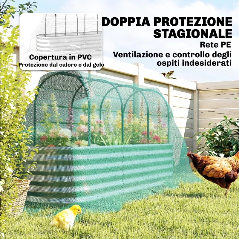 Outsunny Orto Rialzato da Esterno con Griglia per Rampicanti e Fondo Aperto, in Acciaio, 200x60x103 cm, Argento