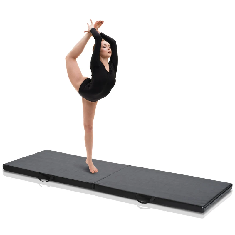 HOMCOM Tapis de gymnastique yoga pilates fitness pliable portable grand confort 180L x 60l x 5H cm revêtement synthétique noir
