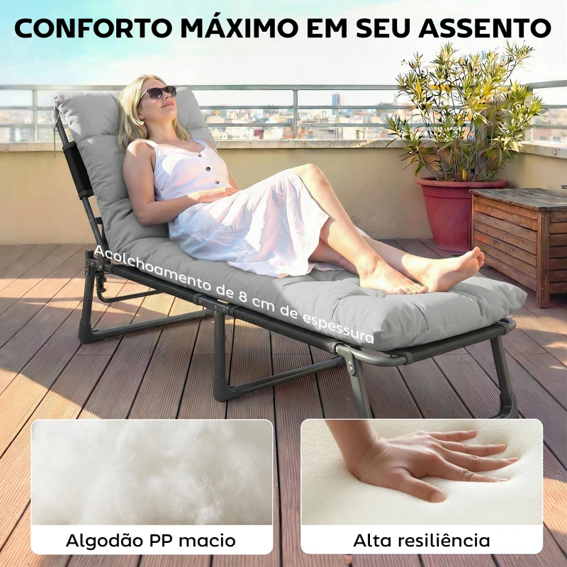 Outsunny Conjunto de 2 Almofadas para Espreguiçadeiras 180x55 cm Almofadas para Cadeiras de Jardim Espessas UPF30+ com 4 Fitas Cinza Claro
