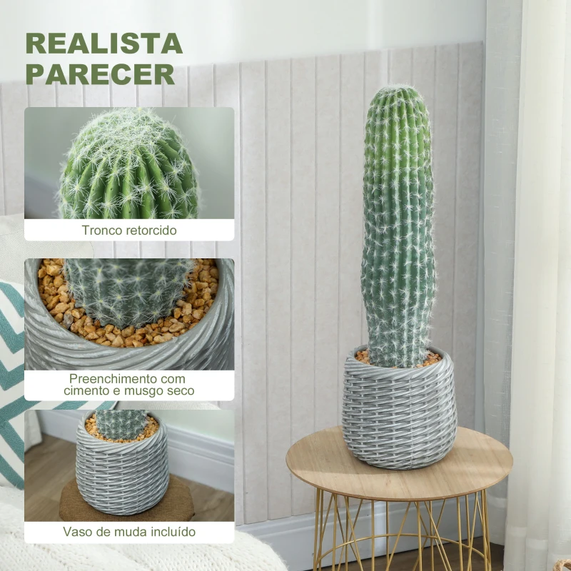 HOMCOM Cacto Artificial 66 cm, Planta Artificial Decorativa com Vaso para Decoração de Interiores Verde