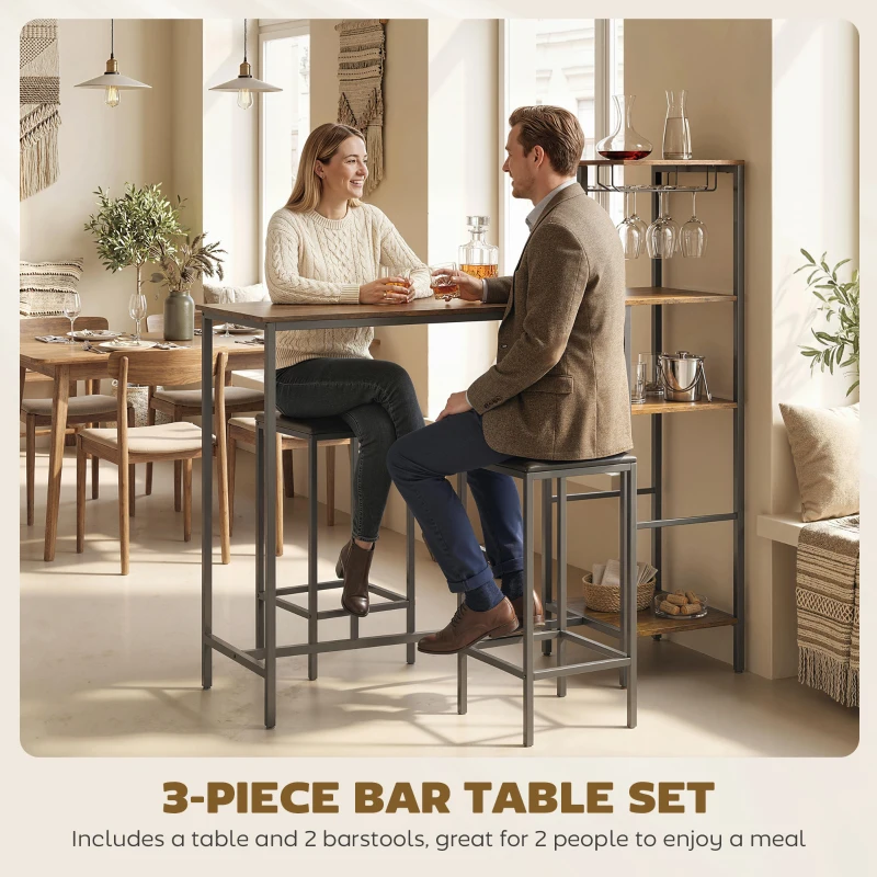 HOMCOM 3 Piece Breakfast Bar Table and Stools Set, Rustic Brown