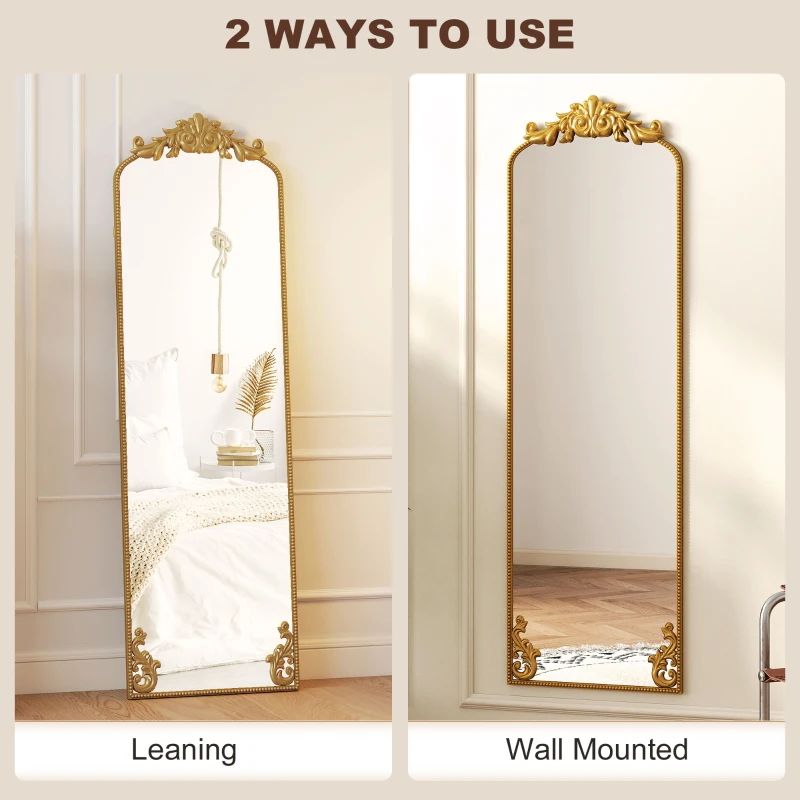 HOMCOM Full Length Mirror, 50 x 160 cm Floor Mirror with Baroque Metal Frame for Bedroom, Living Room, Dressing Room, Gold Tone