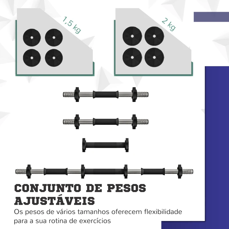 SPORTNOW Kit de Halteres 15 kg 2 em 1 com Barra de Pesos Pega Antiderrapante para Treino de Força Preto Verde