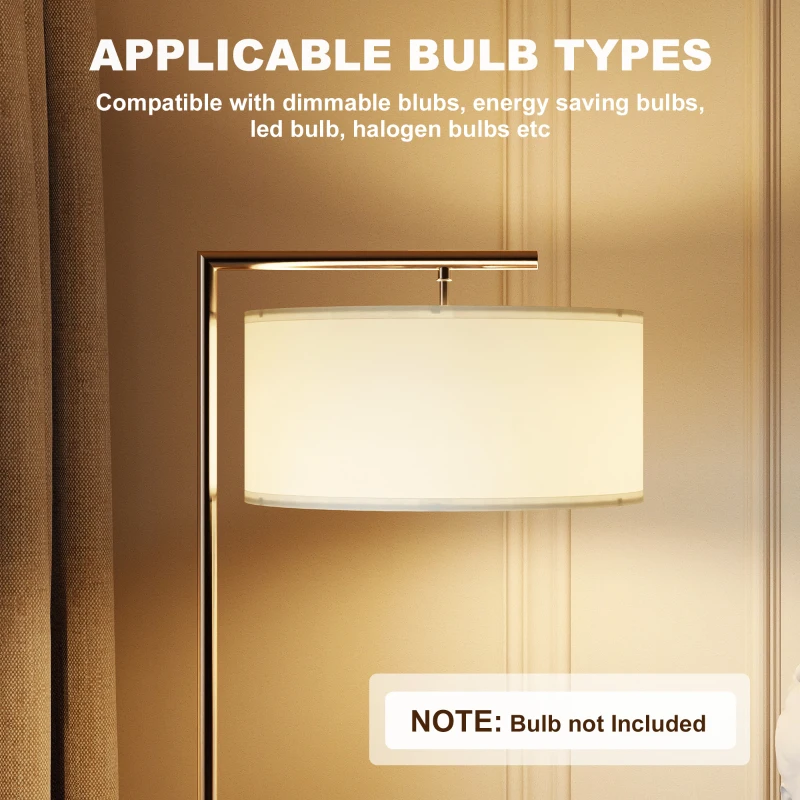 HOMCOM Floor Lamp, Modern Standing Lamp with Linen Lampshade, Round Base for Living Room, Bedroom, Dining Room, 153cm, Silver Tone