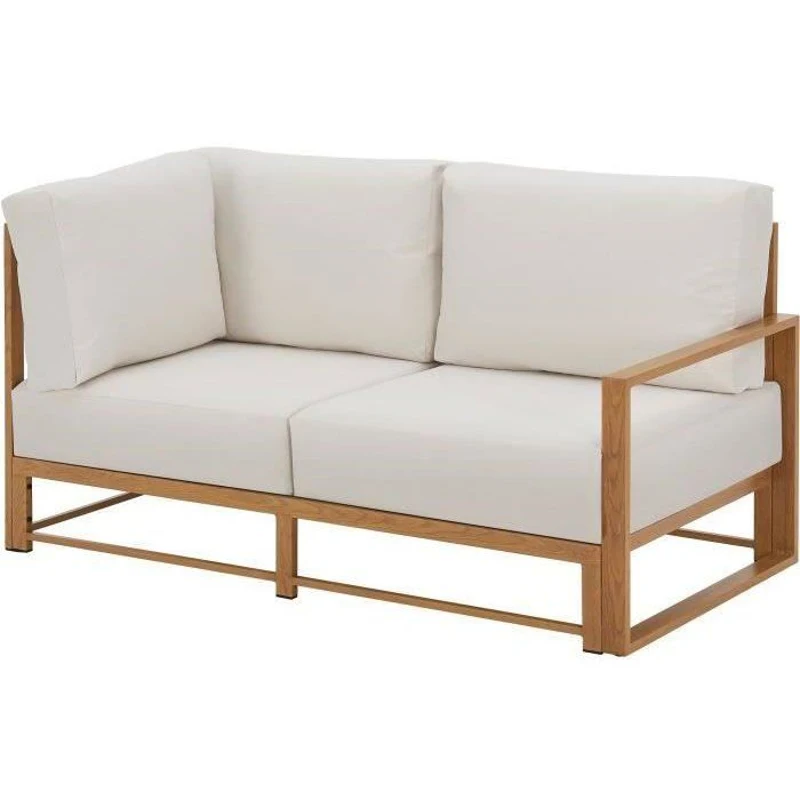 Salon de jardin canapé d'angle SANTA - Aluminium effet bois - 5 personnes - Ecru