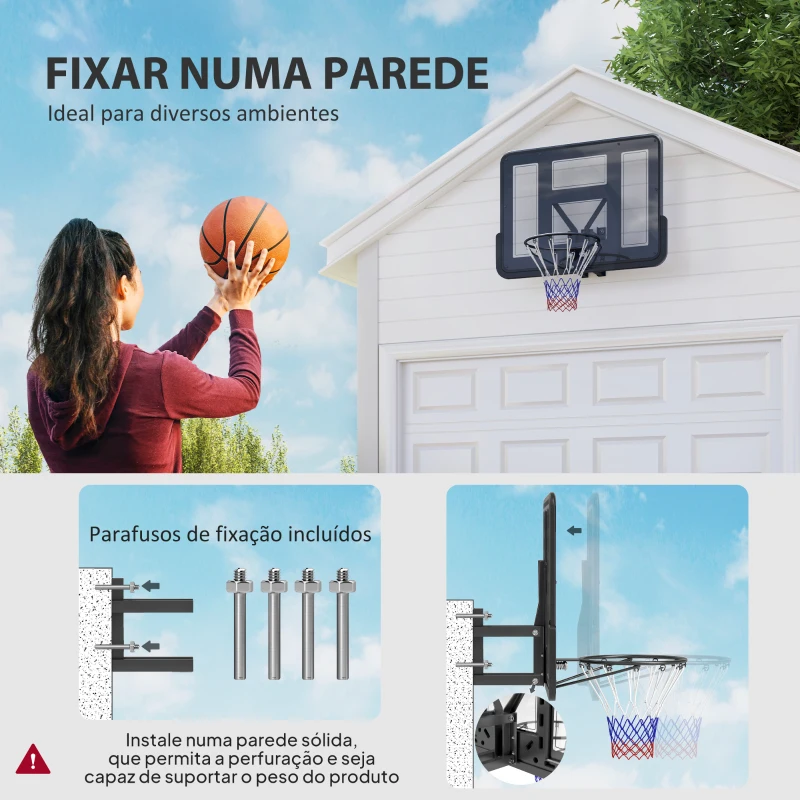 SPORTNOW Tabela de Basquetebol de Parede para Interior e Exterior com Painel Inquebrável de 110x75 cm e Rede Resistente a Rasgos Preto