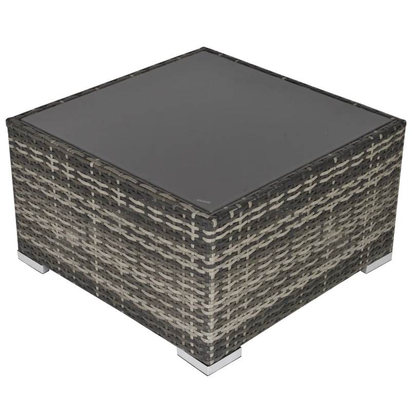Outsunny Square PE Wicker Rattan Table with Glass Top - Dark Grey