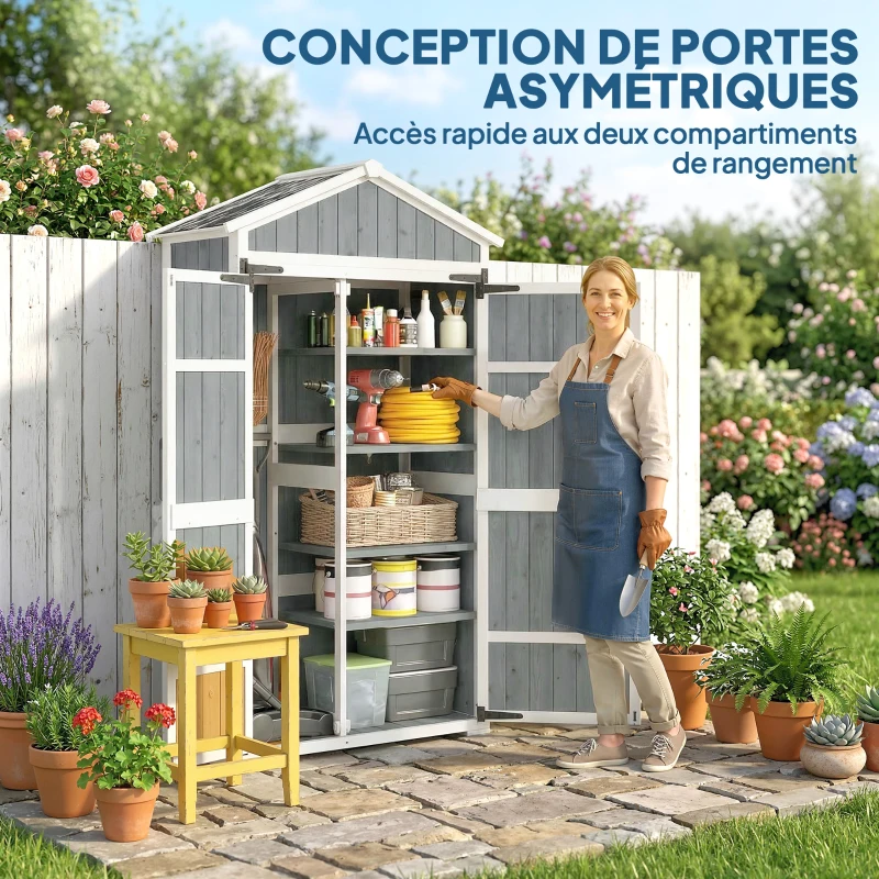 Outsunny Armoire de Jardin Abri de Jardin Étanche avec Toit en Métal Double Porte pour Outils de Jardinage 105x55x179cm Gris