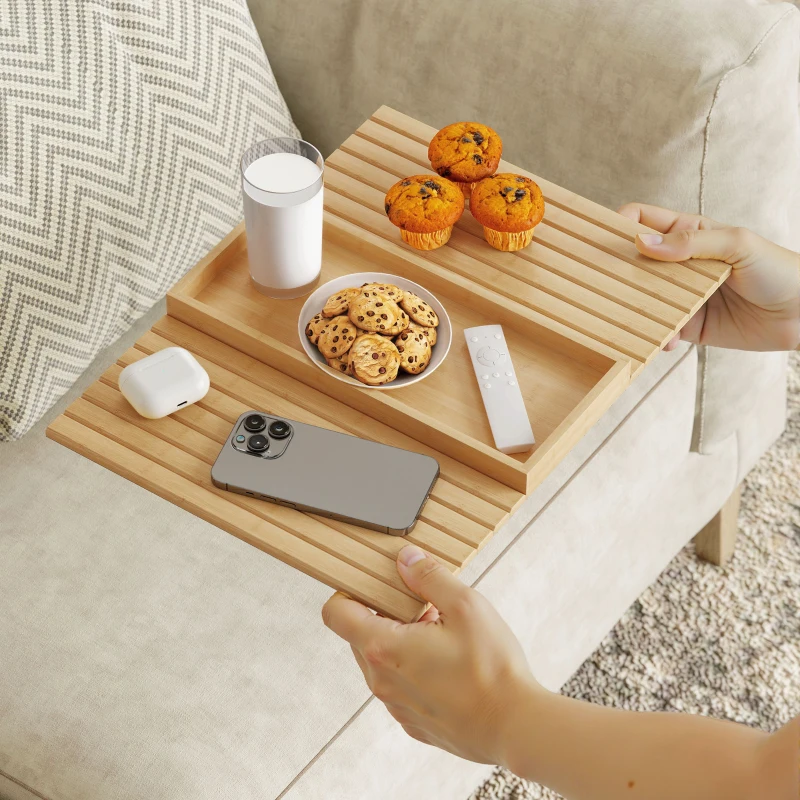 HOMCOM Bandeja de Braço para Sofá em Bambu Dobrável e Flexível com Base Antiderrapante  45x33,5x3 cm Madeira