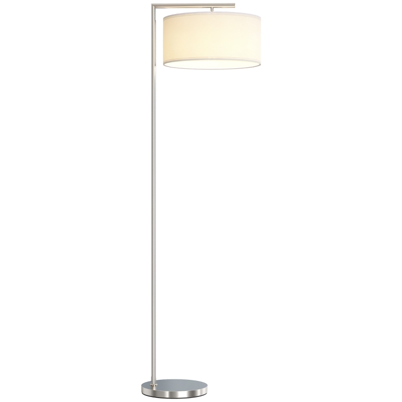 HOMCOM Floor Lamp, Modern Standing Lamp with Linen Lampshade, Round Base for Living Room, Bedroom, Dining Room, 153cm, Silver Tone