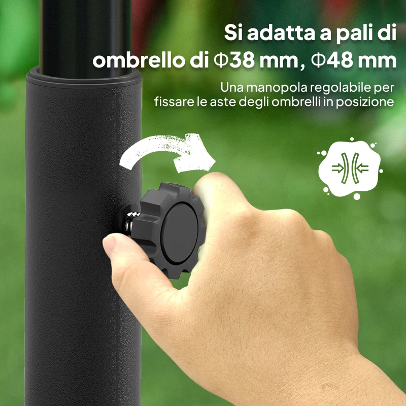 Outsunny Base per Ombrellone a Rotelle e Riempibile con Acqua o Sabbia, in HDPE, 48x48x32.5 cm, Nero