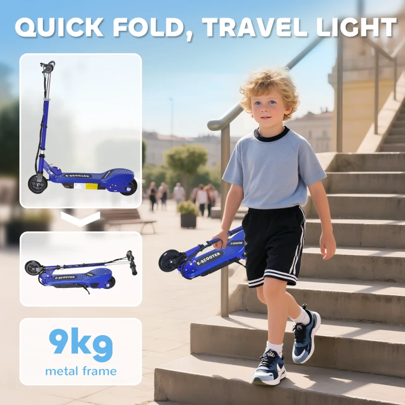 HOMCOM Folding Electric Kids Scooter Ride on Age 7-14, Blue