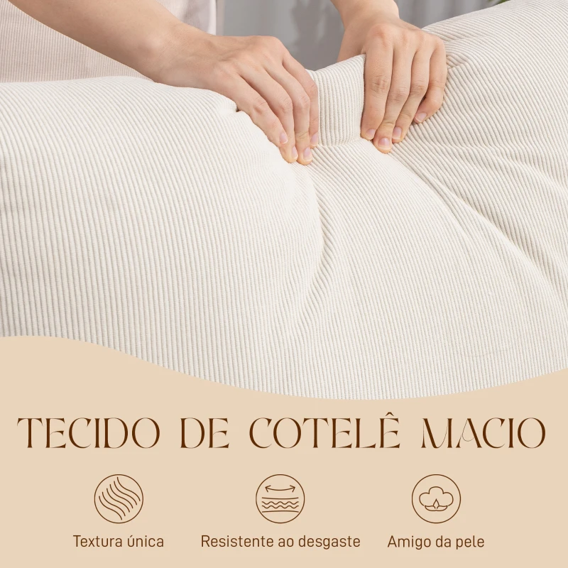 HOMCOM Poltrona Baloiço com Encosto Ajustável de Veludo Cotelê Nórdica Pés de Madeira Braços Almofada Lombar 70x89x97,5 cm Creme